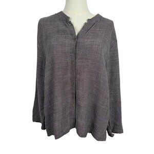 Eileen Fisher Top Shirt Large Button Italian Linen Blend Gray Minimalist